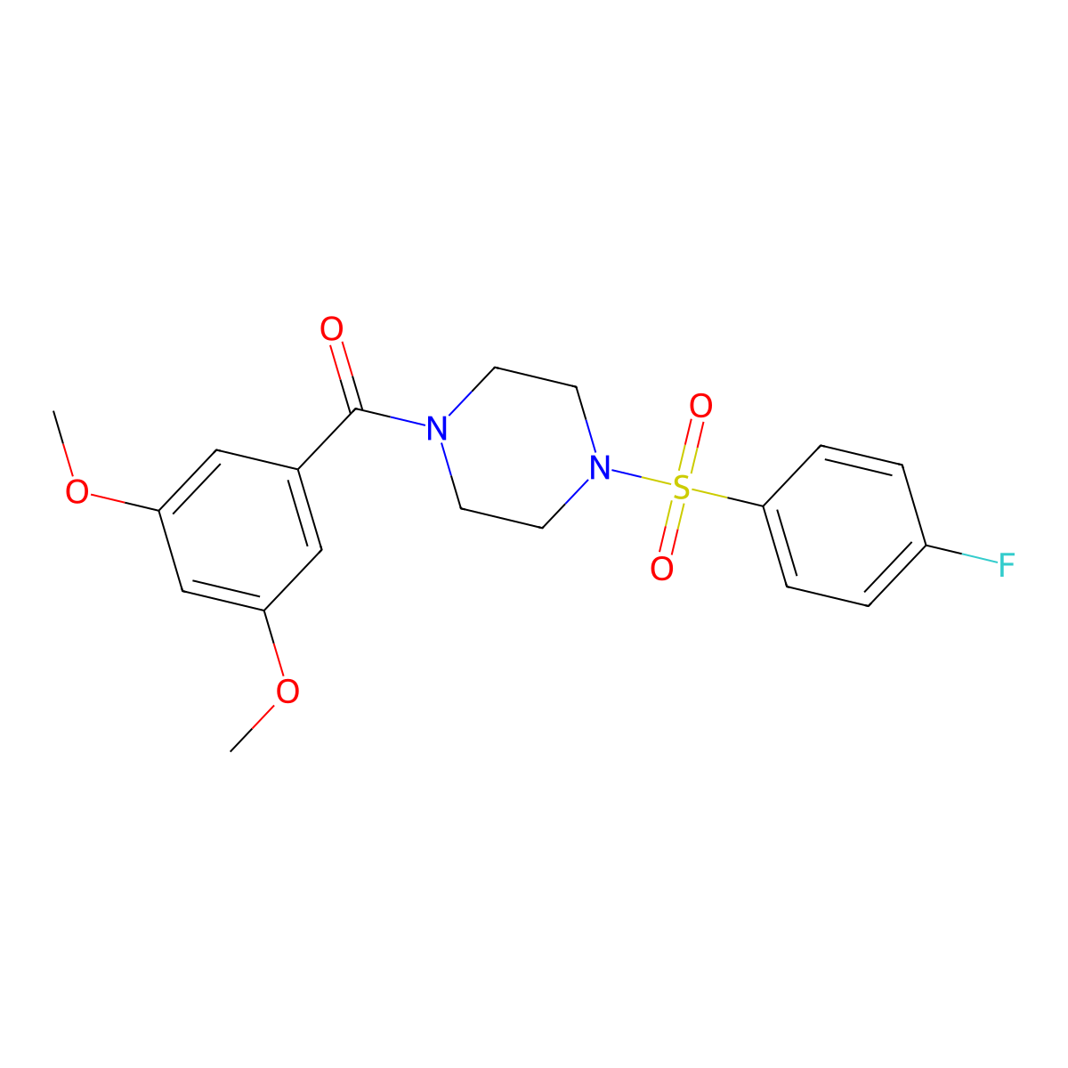 (3,5-Dimethoxyphenyl)-[4-(4-fluorophenyl)sulfonylpiperazin-1-yl]methanone molecular structure, CAS 439939-72-7