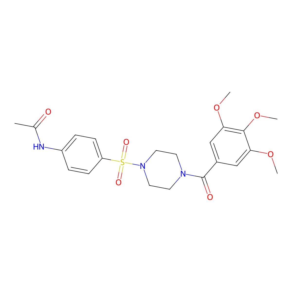 N-[4-[4-(3,4,5-trimethoxybenzoyl)piperazin-1-yl]sulfonylphenyl]acetamide molecular structure, CAS 439939-76-1