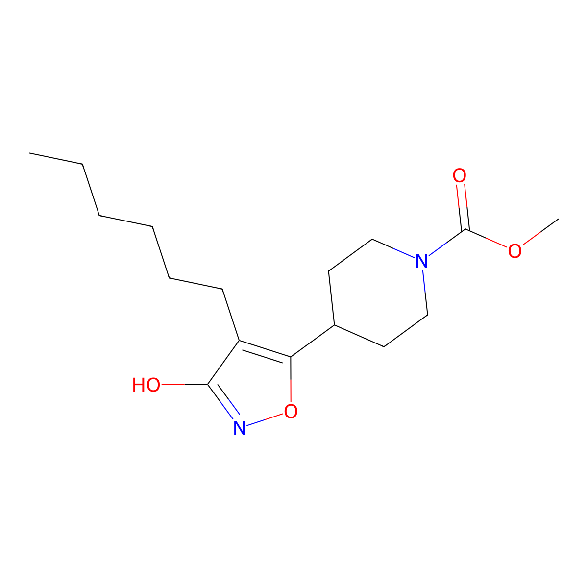 Methyl 4-(4-hexyl-3-hydroxyisoxazol-5-yl)piperidine-1-carboxylate molecular structure, CAS 439944-62-4