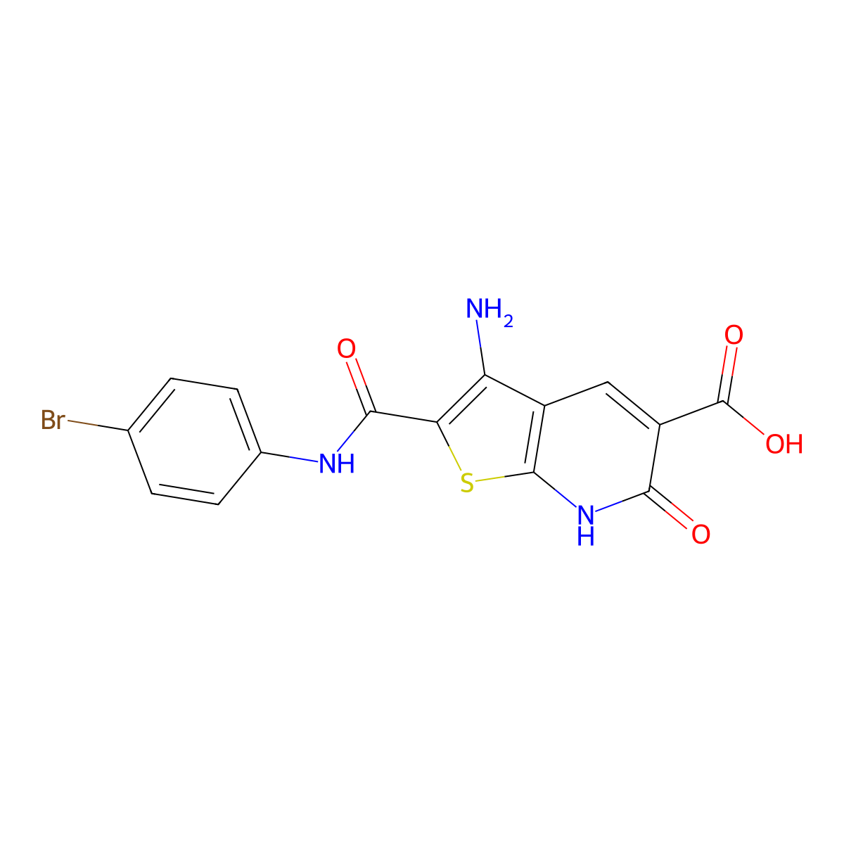 3-Amino-2-[[(4-bromophenyl)amino]carbonyl]-6,7-dihydro-6-oxothieno[2,3-b]pyridine-5-carboxylic acid molecular structure, CAS 439946-23-3