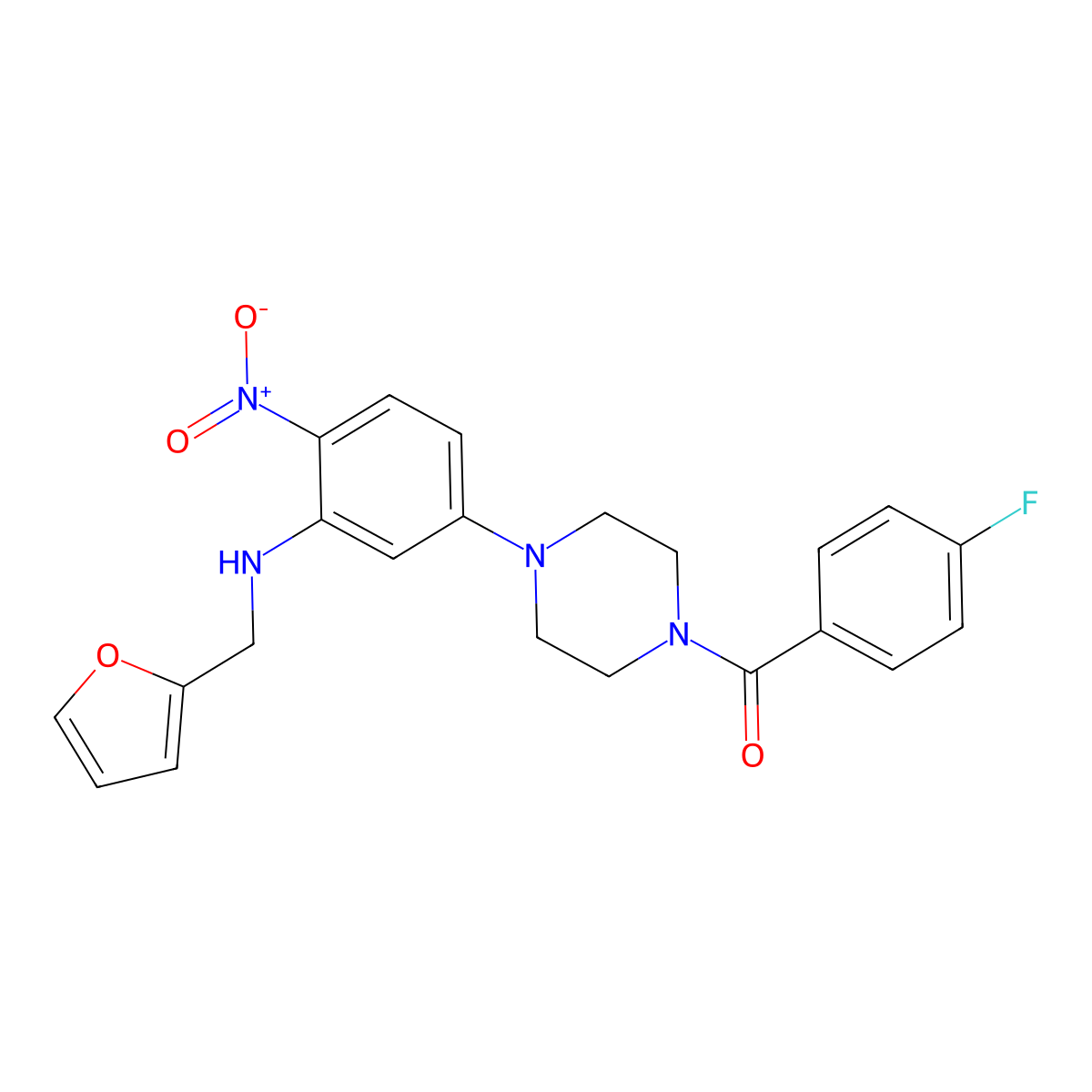 (4-Fluorophenyl)-[4-[3-(furan-2-ylmethylamino)-4-nitrophenyl]piperazin-1-yl]methanone molecular structure, CAS 439946-41-5