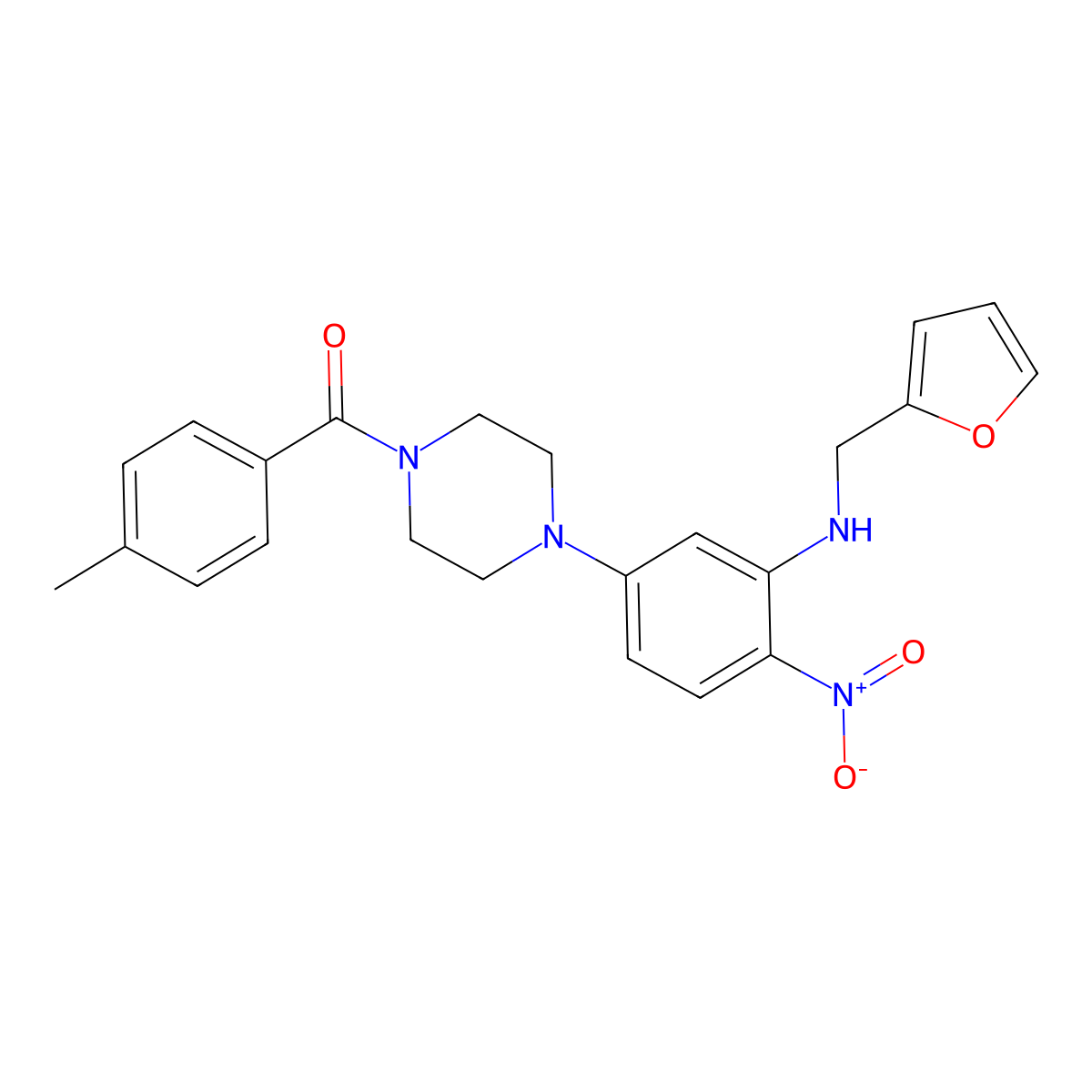[4-[3-(Furan-2-ylmethylamino)-4-nitrophenyl]piperazin-1-yl]-(4-methylphenyl)methanone molecular structure, CAS 439946-42-6