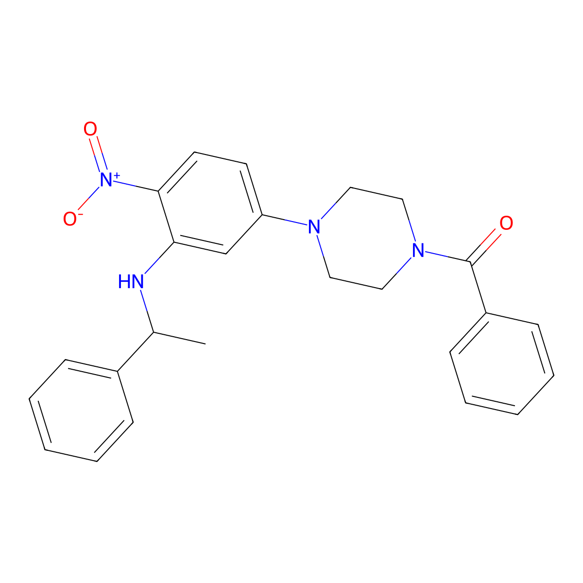 [4-[4-Nitro-3-(1-phenylethylamino)phenyl]piperazin-1-yl]-phenylmethanone molecular structure, CAS 439946-44-8