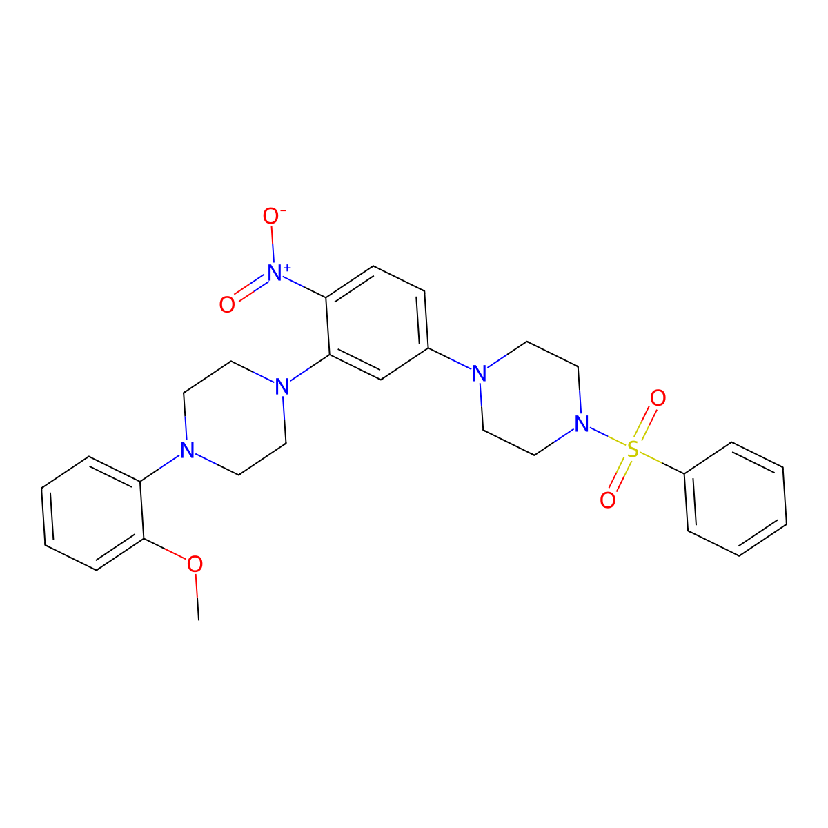 1-(Benzenesulfonyl)-4-[3-[4-(2-methoxyphenyl)piperazin-1-yl]-4-nitrophenyl]piperazine molecular structure, CAS 439946-56-2