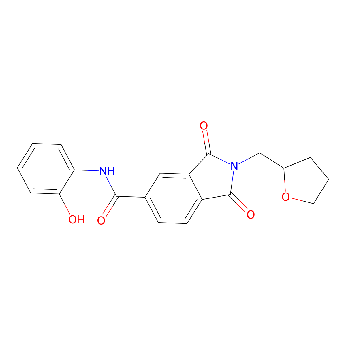 N-(2-hydroxyphenyl)-1,3-dioxo-2-(oxolan-2-ylmethyl)isoindole-5-carboxamide molecular structure, CAS 439947-12-3