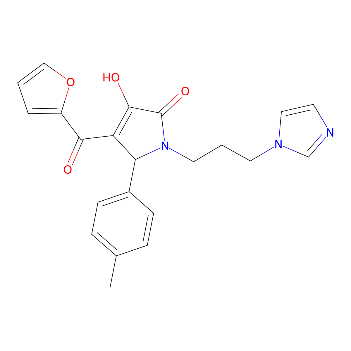 3-(furan-2-carbonyl)-4-hydroxy-1-(3-imidazol-1-ylpropyl)-2-(4-methylphenyl)-2H-pyrrol-5-one molecular structure, CAS 439947-24-7