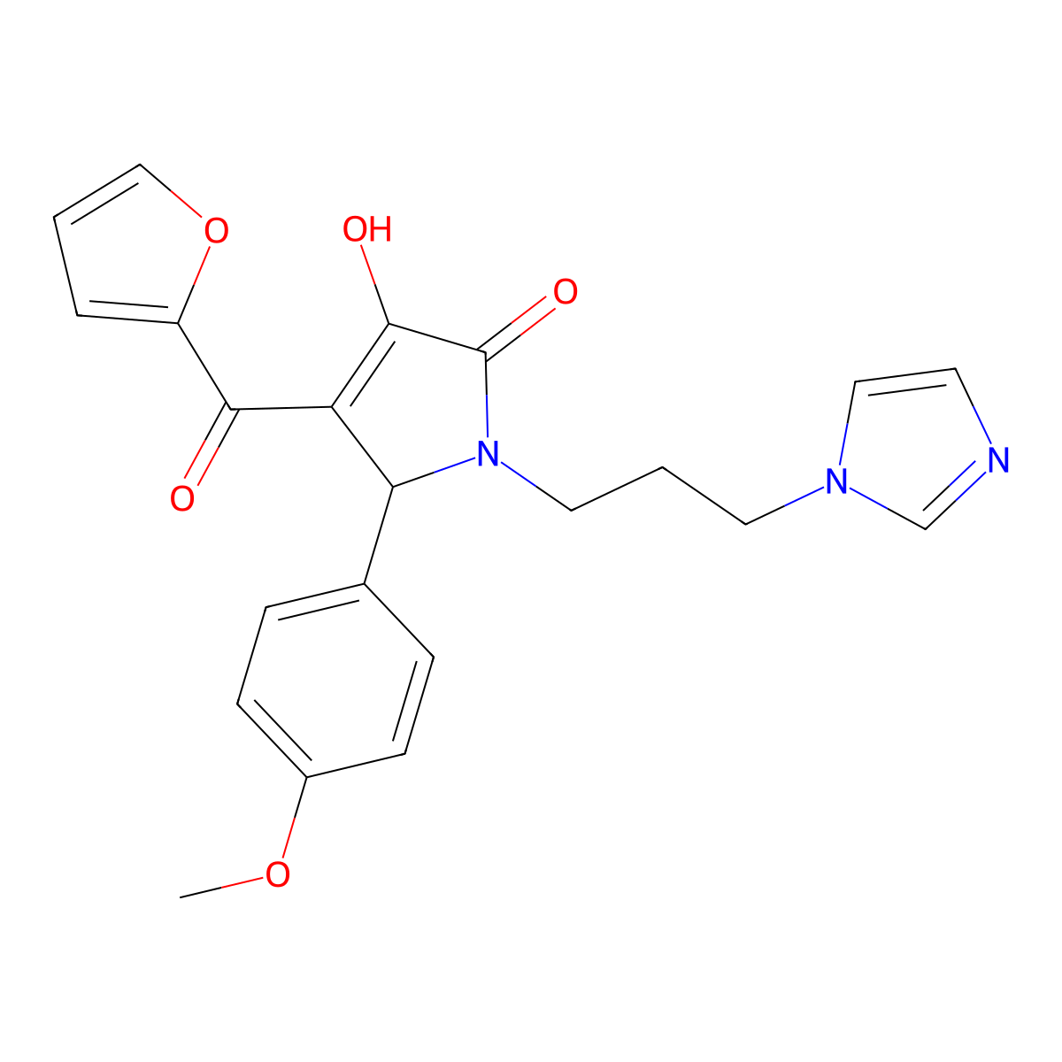 4-(furan-2-ylcarbonyl)-3-hydroxy-1-[3-(1H-imidazol-1-yl)propyl]-5-(4-methoxyphenyl)-1,5-dihydro-2H-pyrrol-2-one molecular structure, CAS 439947-25-8