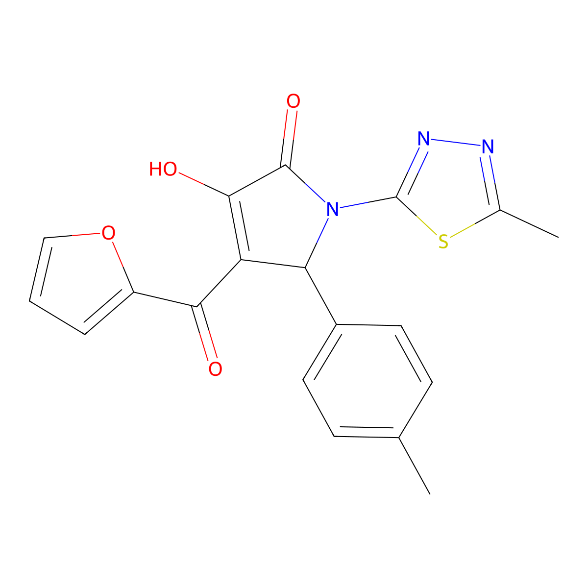 4-(2-Furoyl)-3-hydroxy-5-(4-methylphenyl)-1-(5-methyl-1,3,4-thiadiazol-2-YL)-1,5-dihydro-2H-pyrrol-2-one molecular structure, CAS 439947-46-3