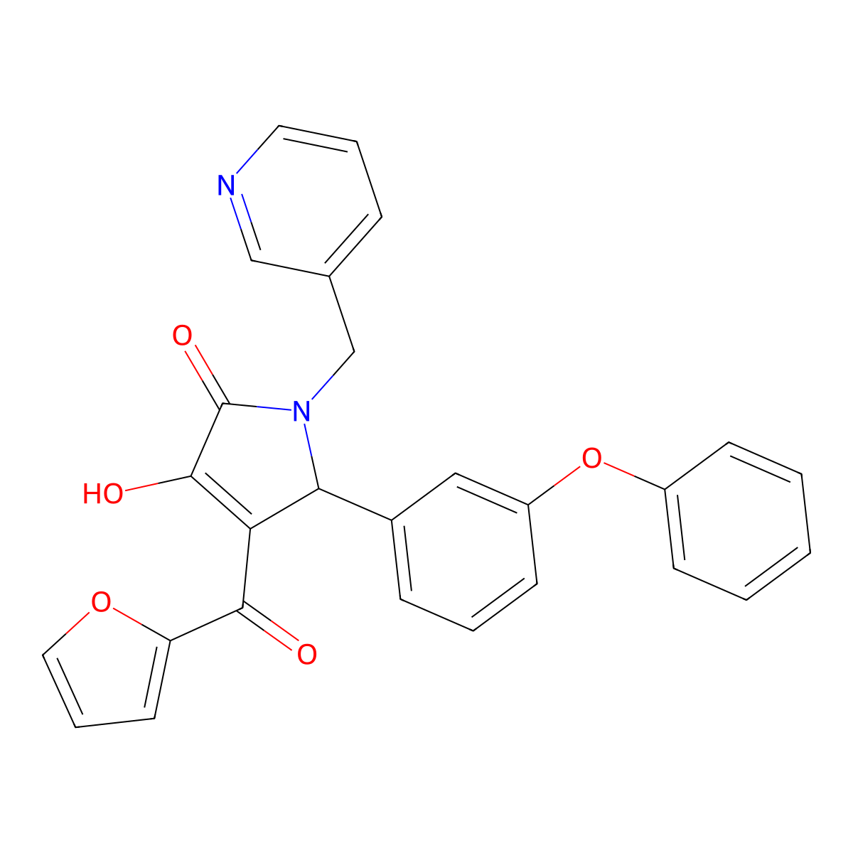 4-(2-furoyl)-3-hydroxy-5-(3-phenoxyphenyl)-1-(pyridin-3-ylmethyl)-1,5-dihydro-2H-pyrrol-2-one molecular structure, CAS 439947-65-6