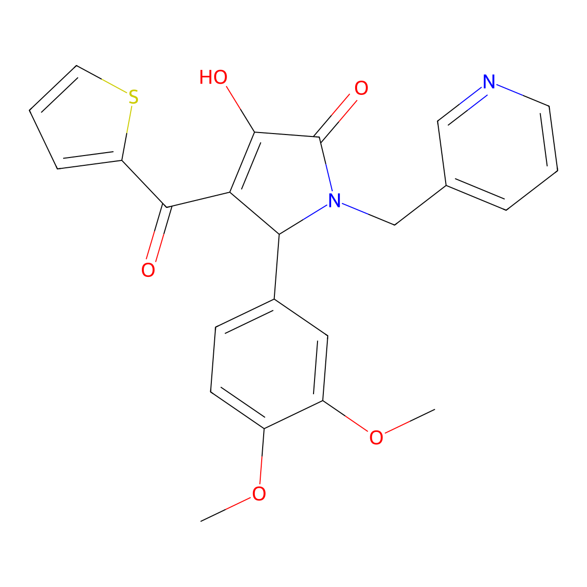 5-(3,4-dimethoxyphenyl)-3-hydroxy-1-(pyridin-3-ylmethyl)-4-(thiophen-2-ylcarbonyl)-1,5-dihydro-2H-pyrrol-2-one molecular structure, CAS 439947-66-7