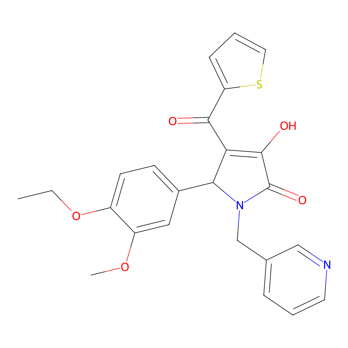 2-(4-ethoxy-3-methoxyphenyl)-4-hydroxy-1-(pyridin-3-ylmethyl)-3-(thiophene-2-carbonyl)-2H-pyrrol-5-one molecular structure, CAS 439947-67-8
