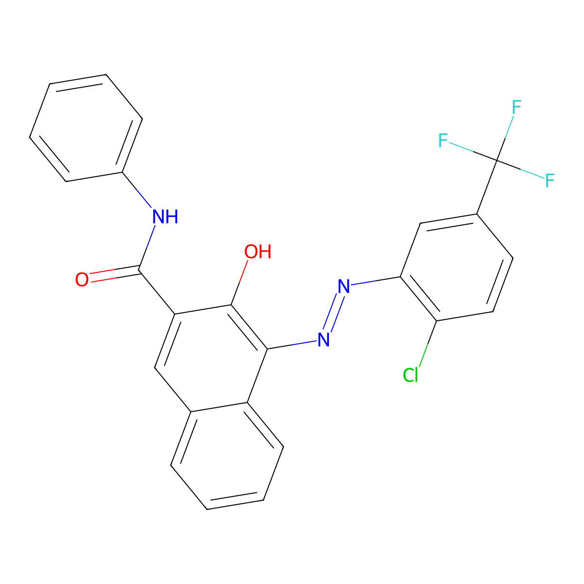 2-Naphthalenecarboxamide, 4-(2-(2-chloro-5-(trifluoromethyl)phenyl)diazenyl)-3-hydroxy-N-phenyl- molecular structure, CAS 440-29-9