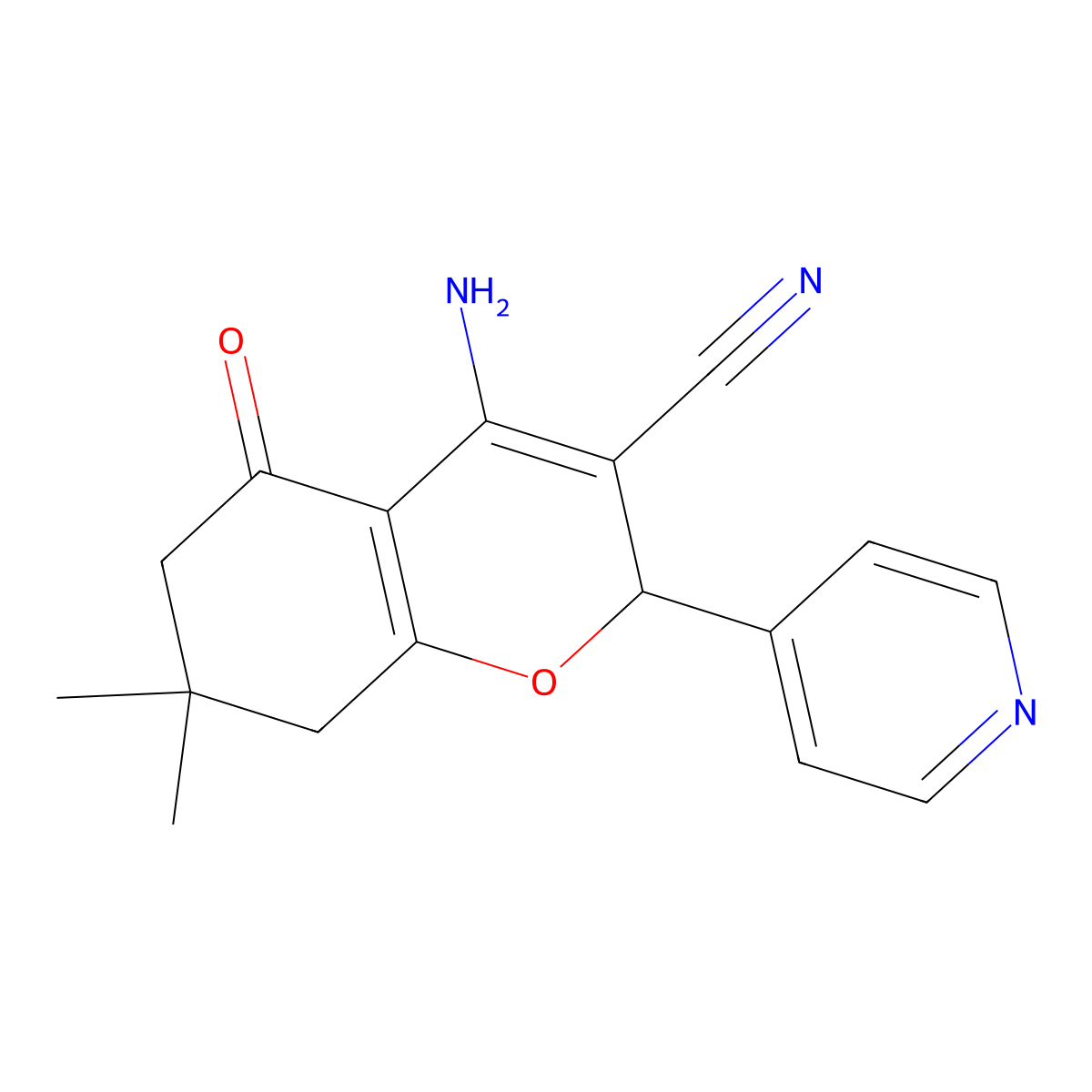 4-amino-7,7-dimethyl-5-oxo-2-pyridin-4-yl-6,8-dihydro-2H-chromene-3-carbonitrile molecular structure, CAS 440087-75-2