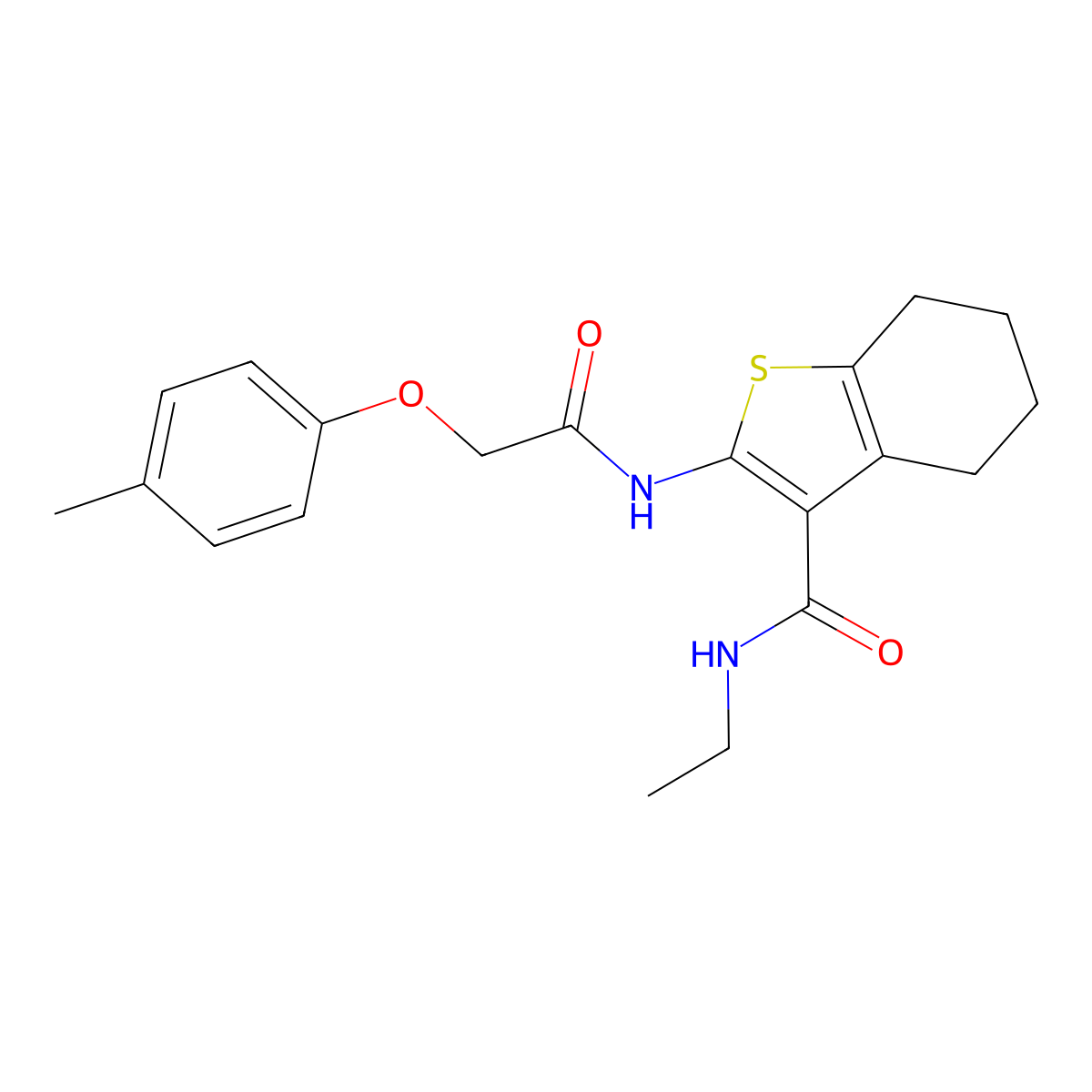N-ethyl-2-{[(4-methylphenoxy)acetyl]amino}-4,5,6,7-tetrahydro-1-benzothiophene-3-carboxamide molecular structure, CAS 440088-18-6