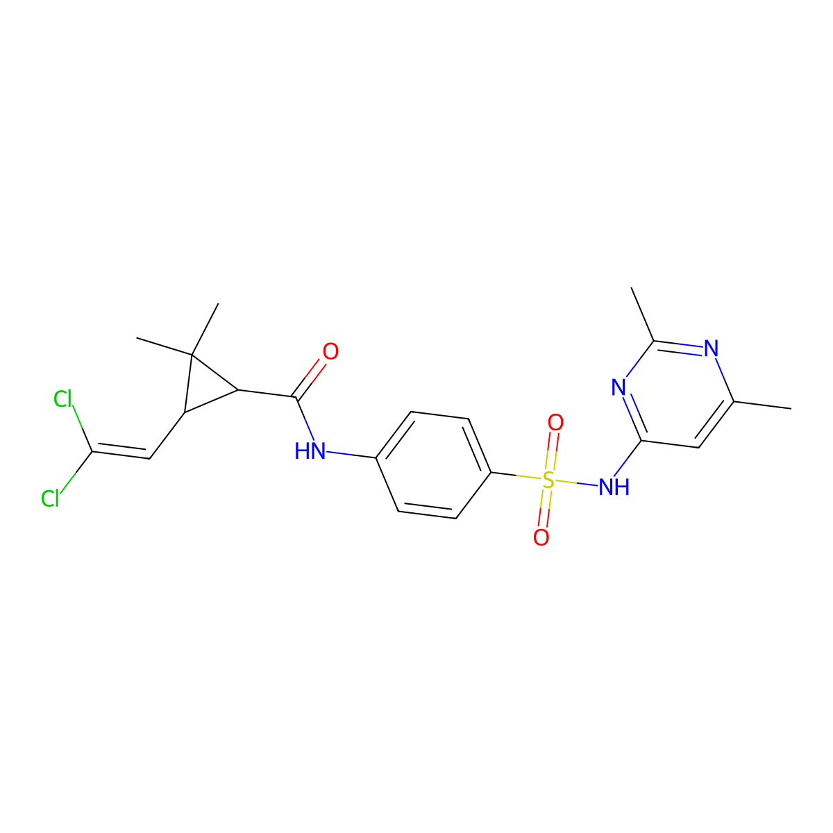 3-(2,2-dichloroethenyl)-N-{4-[(2,6-dimethylpyrimidin-4-yl)sulfamoyl]phenyl}-2,2-dimethylcyclopropane-1-carboxamide molecular structure, CAS 440088-22-2
