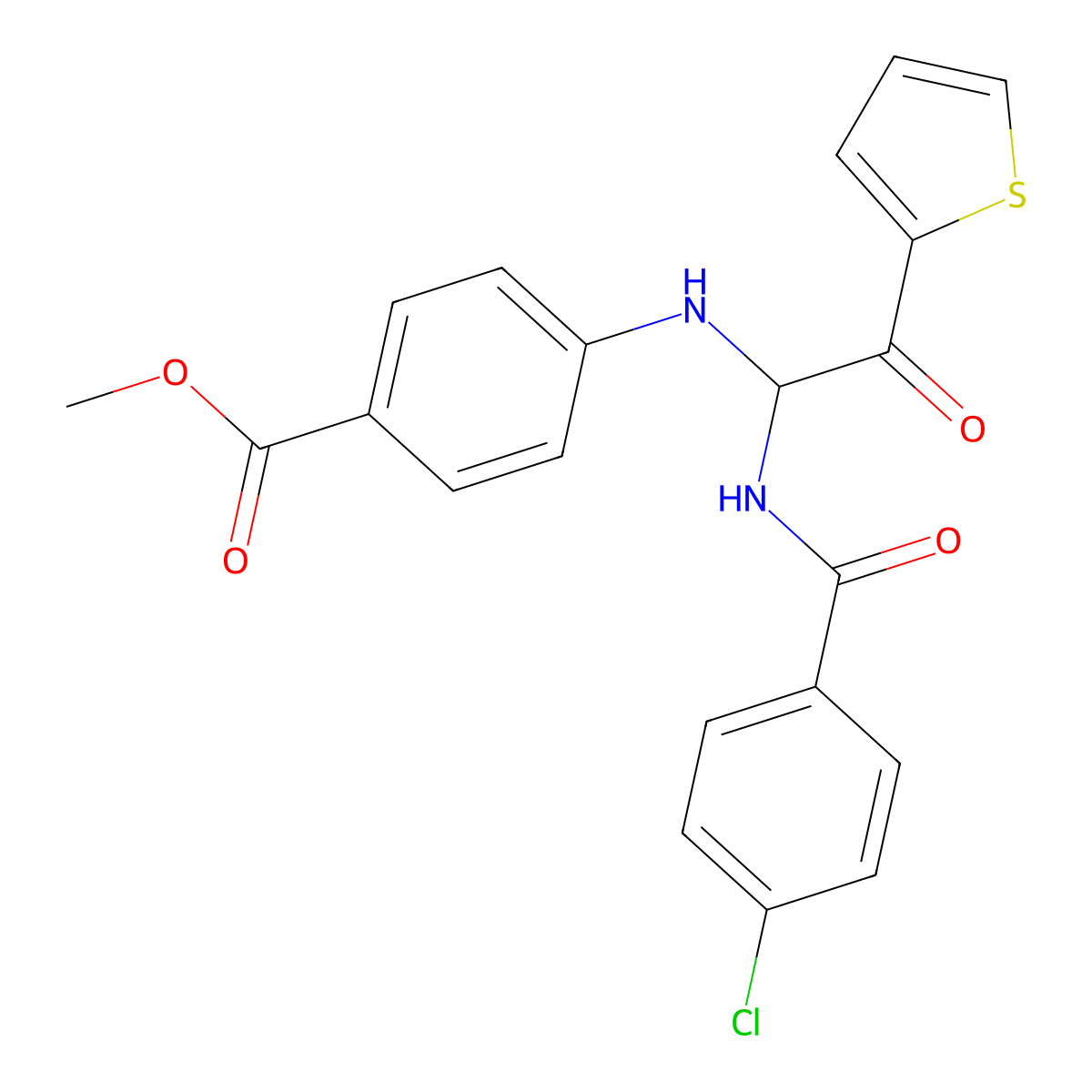 Methyl 4-({1-[(4-chlorobenzoyl)amino]-2-oxo-2-thien-2-ylethyl}amino)benzoate molecular structure, CAS 440088-25-5
