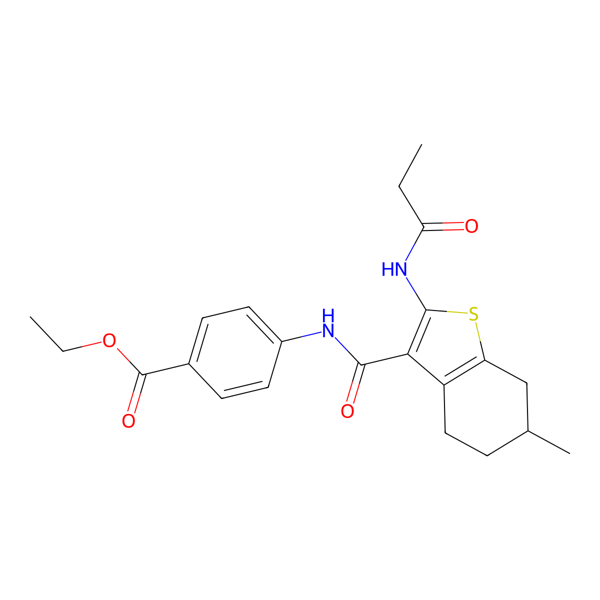 Ethyl 4-[[6-methyl-2-(propanoylamino)-4,5,6,7-tetrahydro-1-benzothiophene-3-carbonyl]amino]benzoate molecular structure, CAS 440088-45-9