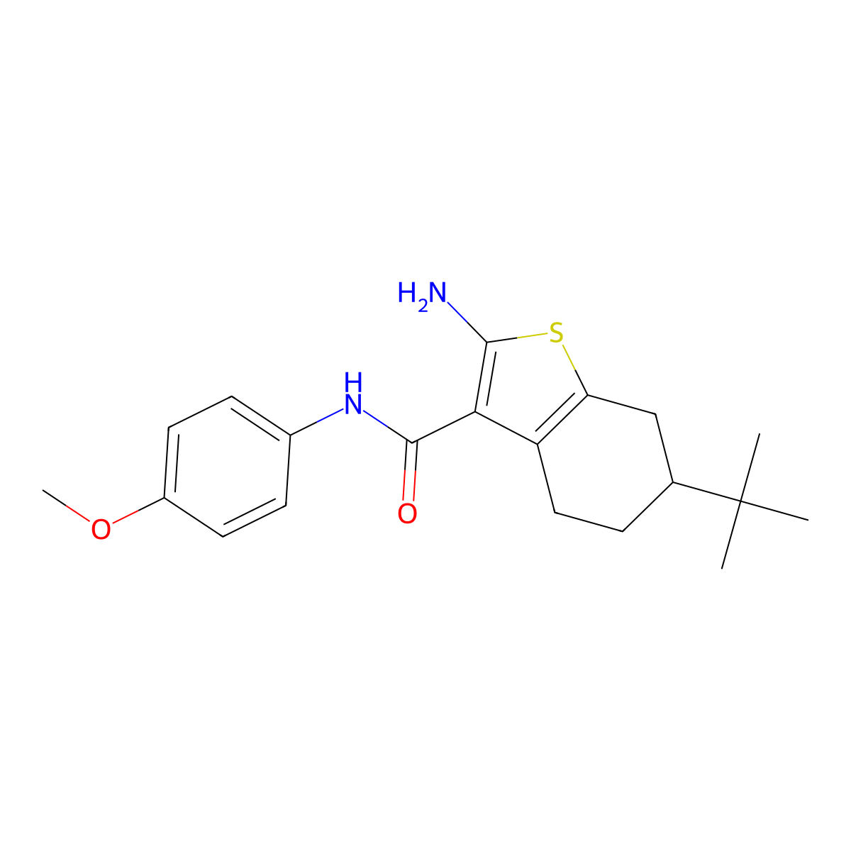 2-amino-6-tert-butyl-N-(4-methoxyphenyl)-4,5,6,7-tetrahydro-1-benzothiophene-3-carboxamide molecular structure, CAS 440088-46-0