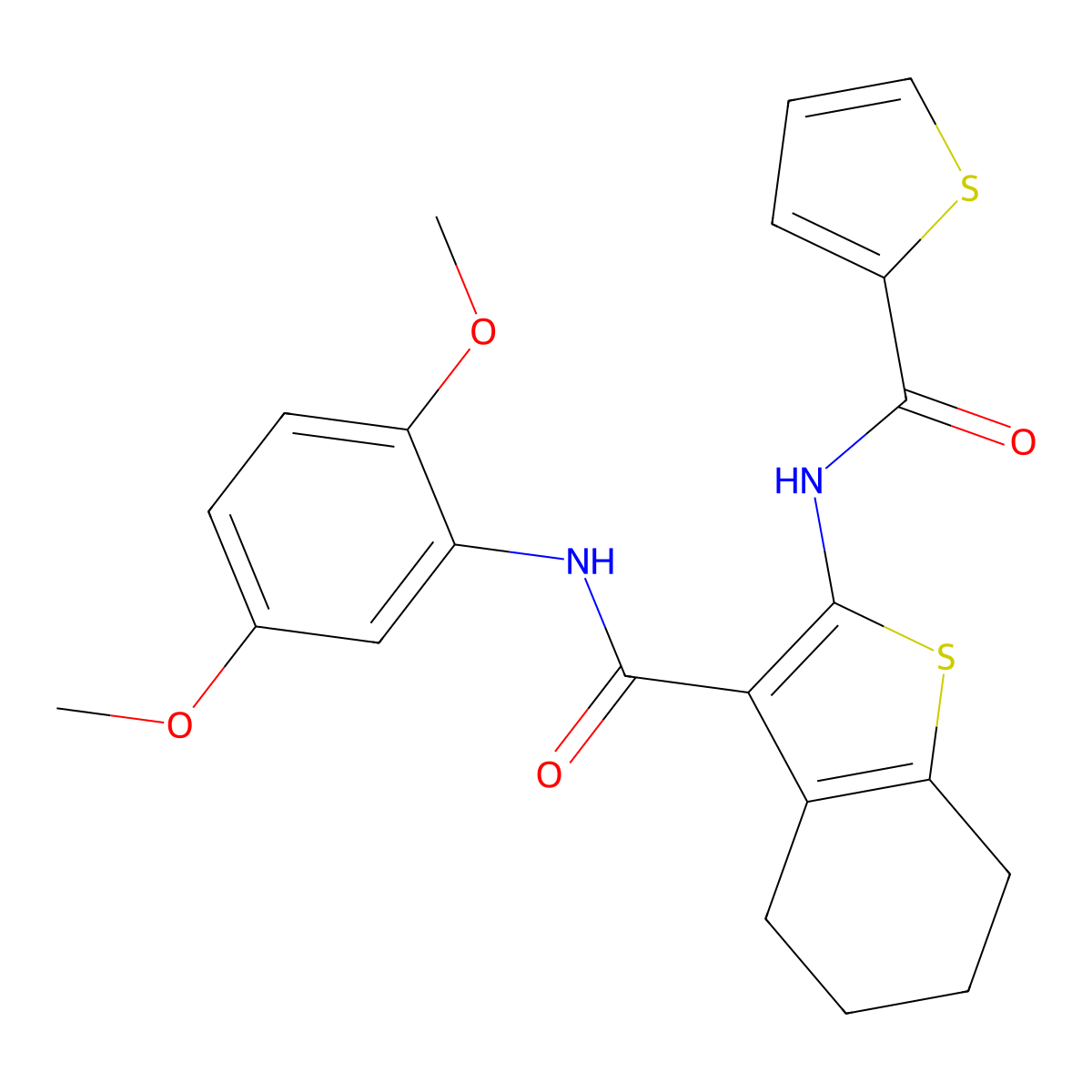 N-(2,5-dimethoxyphenyl)-2-(thiophene-2-carbonylamino)-4,5,6,7-tetrahydro-1-benzothiophene-3-carboxamide molecular structure, CAS 440088-47-1
