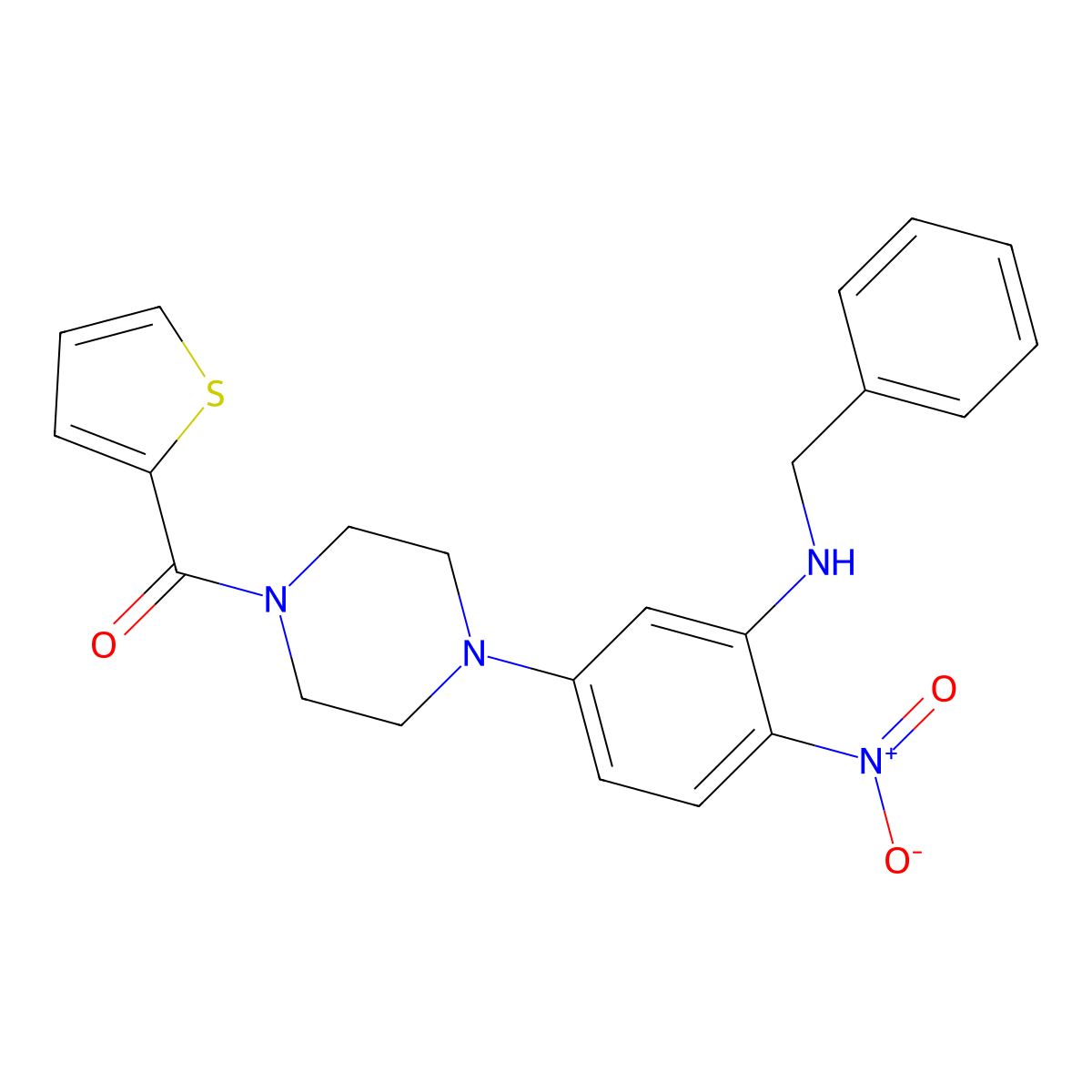 [4-[3-(Benzylamino)-4-nitrophenyl]piperazin-1-yl]-thiophen-2-ylmethanone molecular structure, CAS 440091-08-7