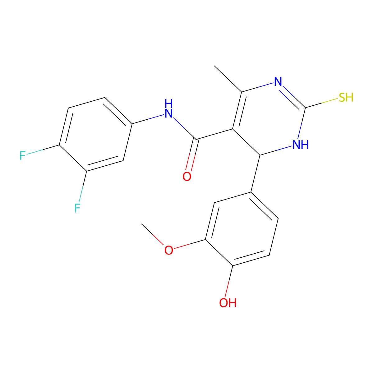 N-(3,4-difluorophenyl)-4-(4-hydroxy-3-methoxyphenyl)-6-methyl-2-sulfanylidene-3,4-dihydro-1H-pyrimidine-5-carboxamide molecular structure, CAS 440091-25-8