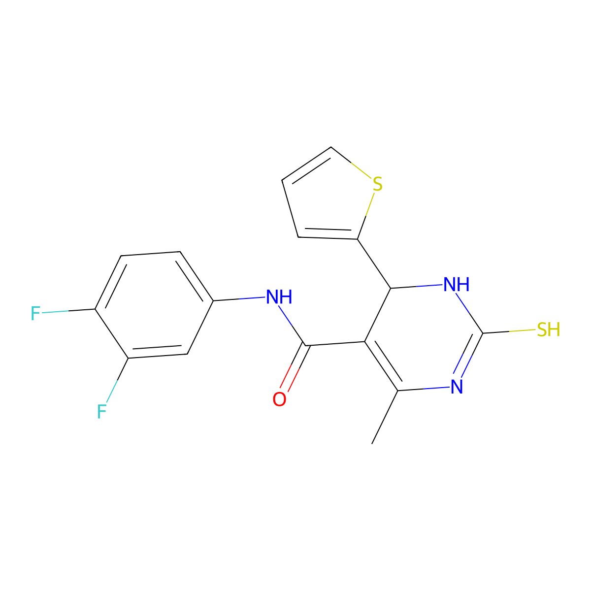 N-(3,4-difluorophenyl)-6-methyl-2-sulfanylidene-4-thiophen-2-yl-3,4-dihydro-1H-pyrimidine-5-carboxamide molecular structure, CAS 440091-26-9