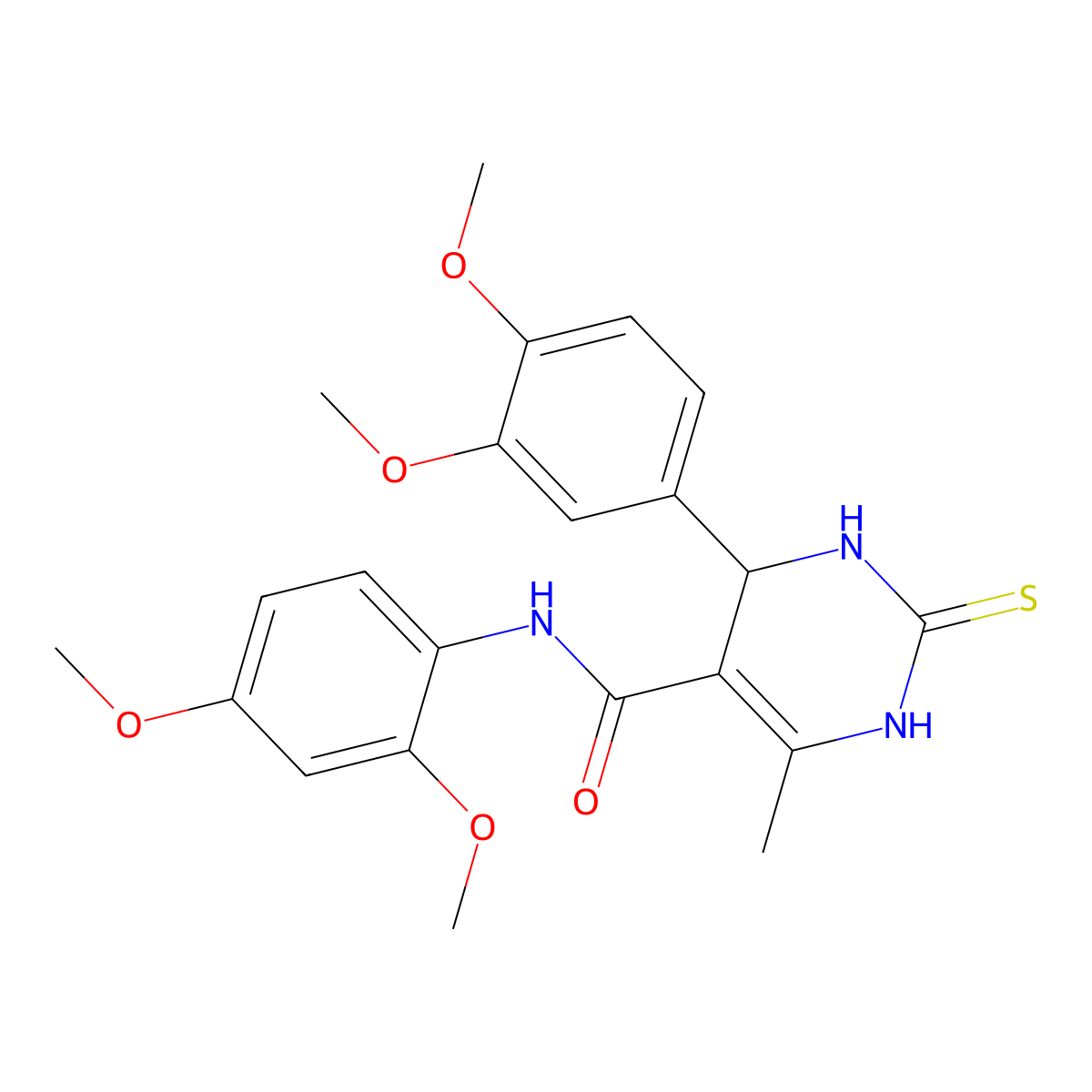 N-(2,4-dimethoxyphenyl)-4-(3,4-dimethoxyphenyl)-6-methyl-2-thioxo-1,2,3,4-tetrahydropyrimidine-5-carboxamide molecular structure, CAS 440091-29-2