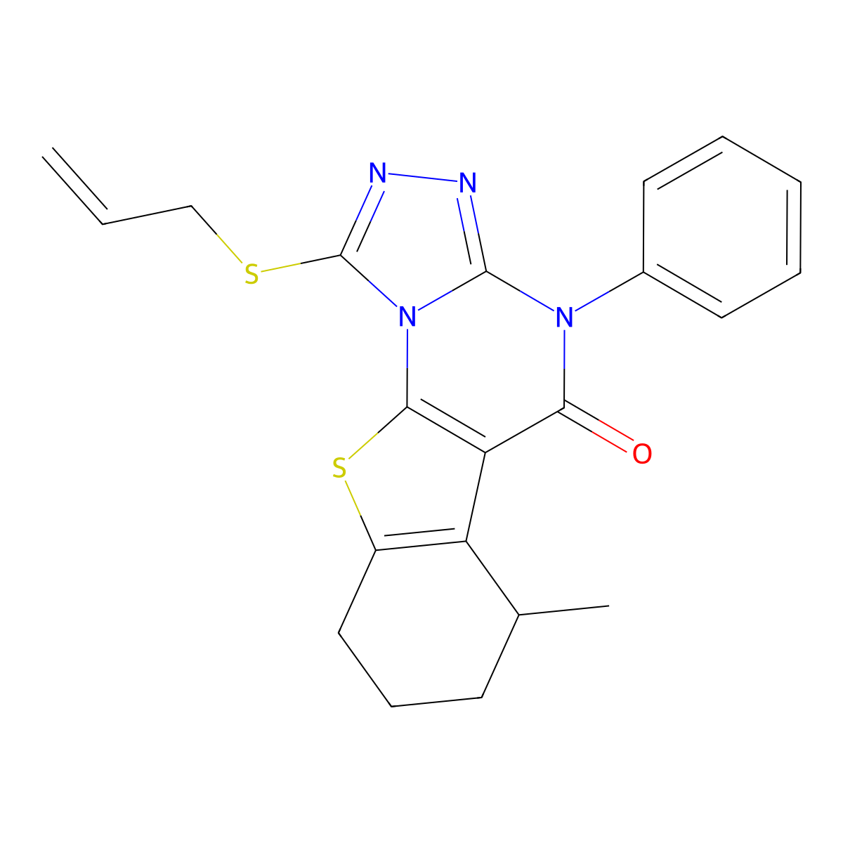 1-(allylsulfanyl)-6-methyl-4-phenyl-6,7,8,9-tetrahydro[1]benzothieno[3,2-e][1,2,4]triazolo[4,3-a]pyrimidin-5(4H)-one molecular structure, CAS 440091-49-6