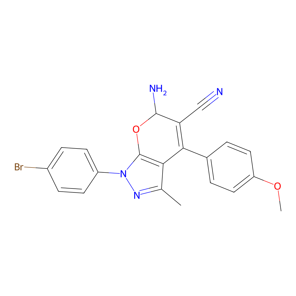 6-Amino-1-(4-bromophenyl)-1,6-dihydro-4-(4-methoxyphenyl)-3-methylpyrano[2,3-c]pyrazole-5-carbonitrile molecular structure, CAS 440092-63-7