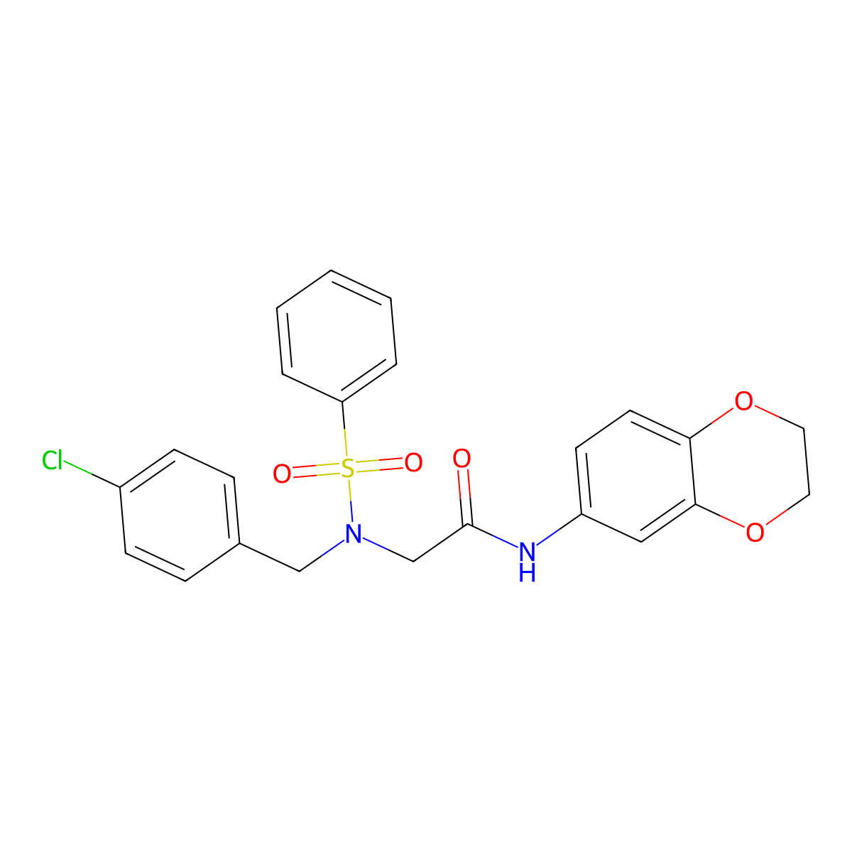 2-[benzenesulfonyl-[(4-chlorophenyl)methyl]amino]-N-(2,3-dihydro-1,4-benzodioxin-6-yl)acetamide molecular structure, CAS 440092-75-1