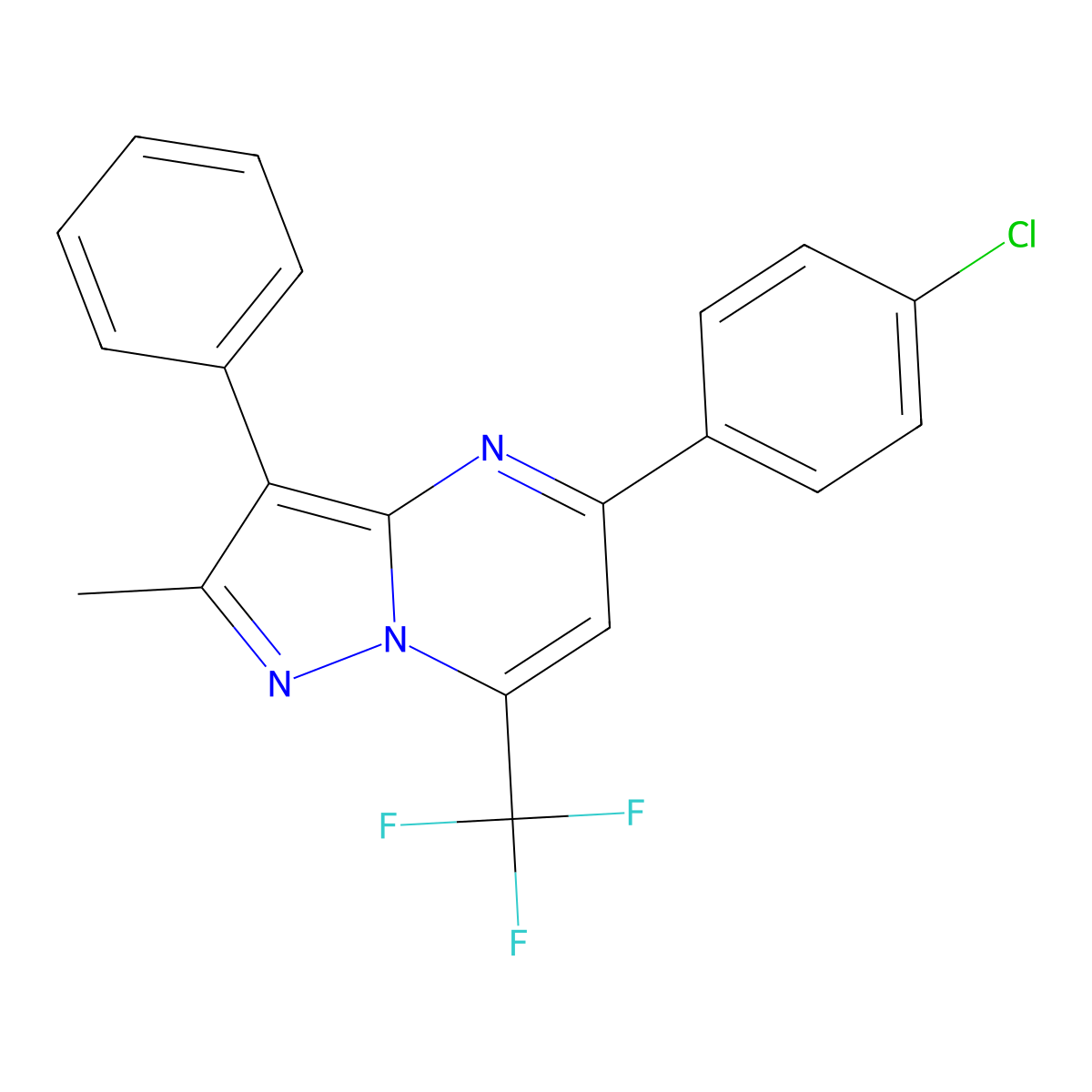5-(4-Chlorophenyl)-2-methyl-3-phenyl-7-(trifluoromethyl)pyrazolo[1,5-a]pyrimidine molecular structure, CAS 440096-34-4
