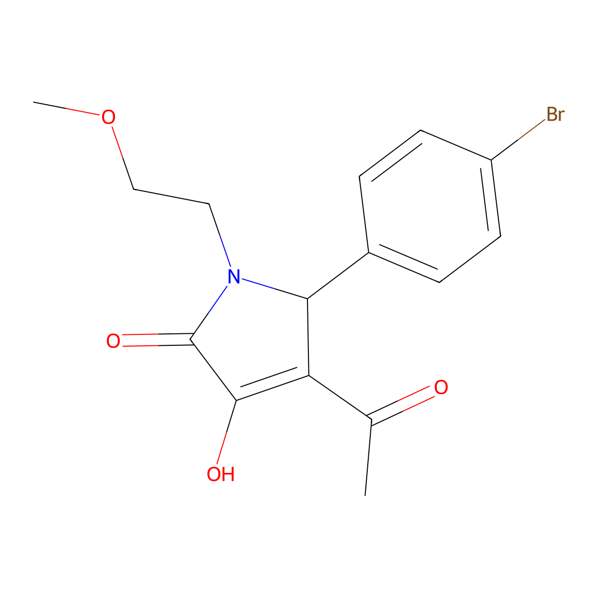 4-acetyl-5-(4-bromophenyl)-3-hydroxy-1-(2-methoxyethyl)-1,5-dihydro-2H-pyrrol-2-one molecular structure, CAS 440097-06-3