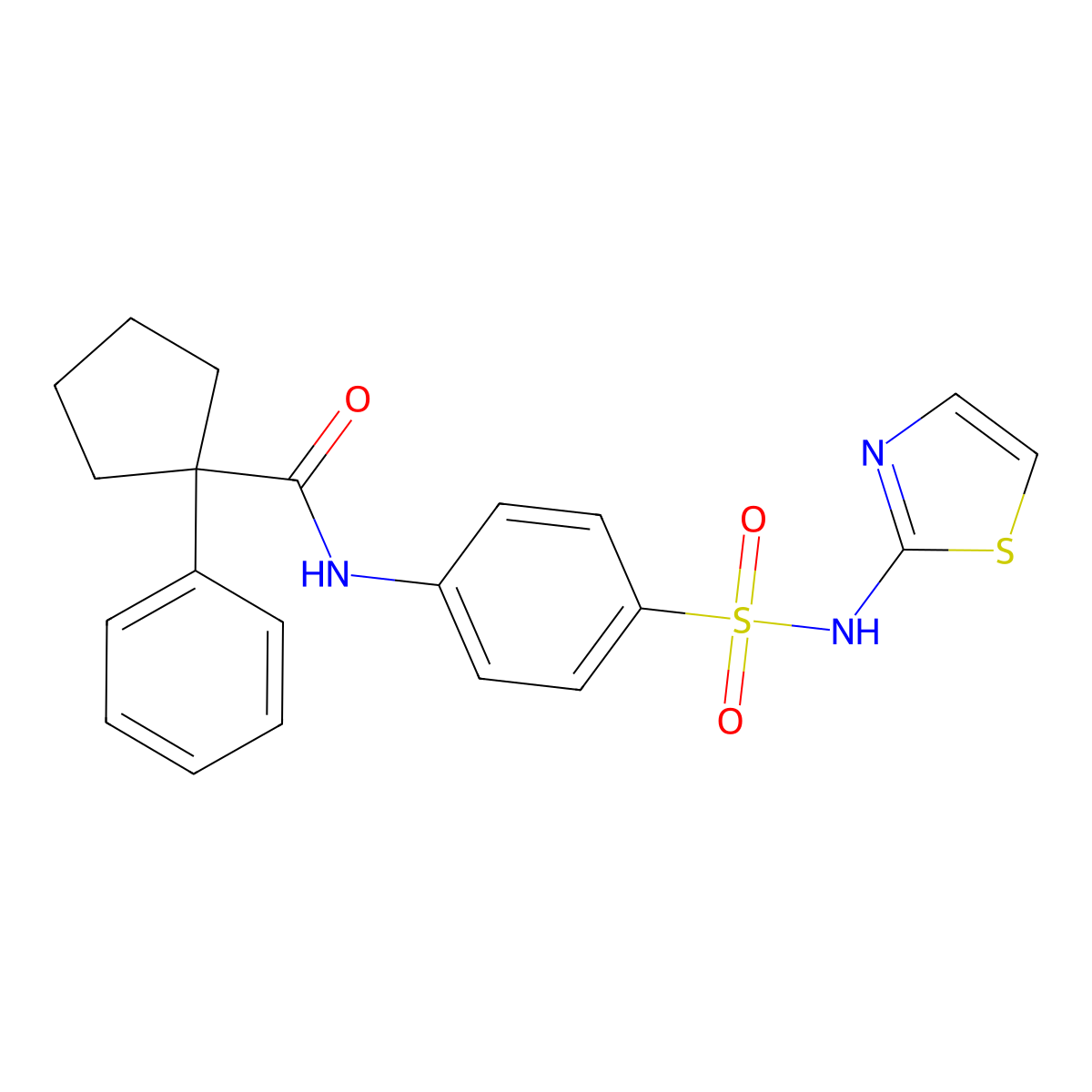 1-phenyl-N-[4-(1,3-thiazol-2-ylsulfamoyl)phenyl]cyclopentanecarboxamide molecular structure, CAS 440097-64-3