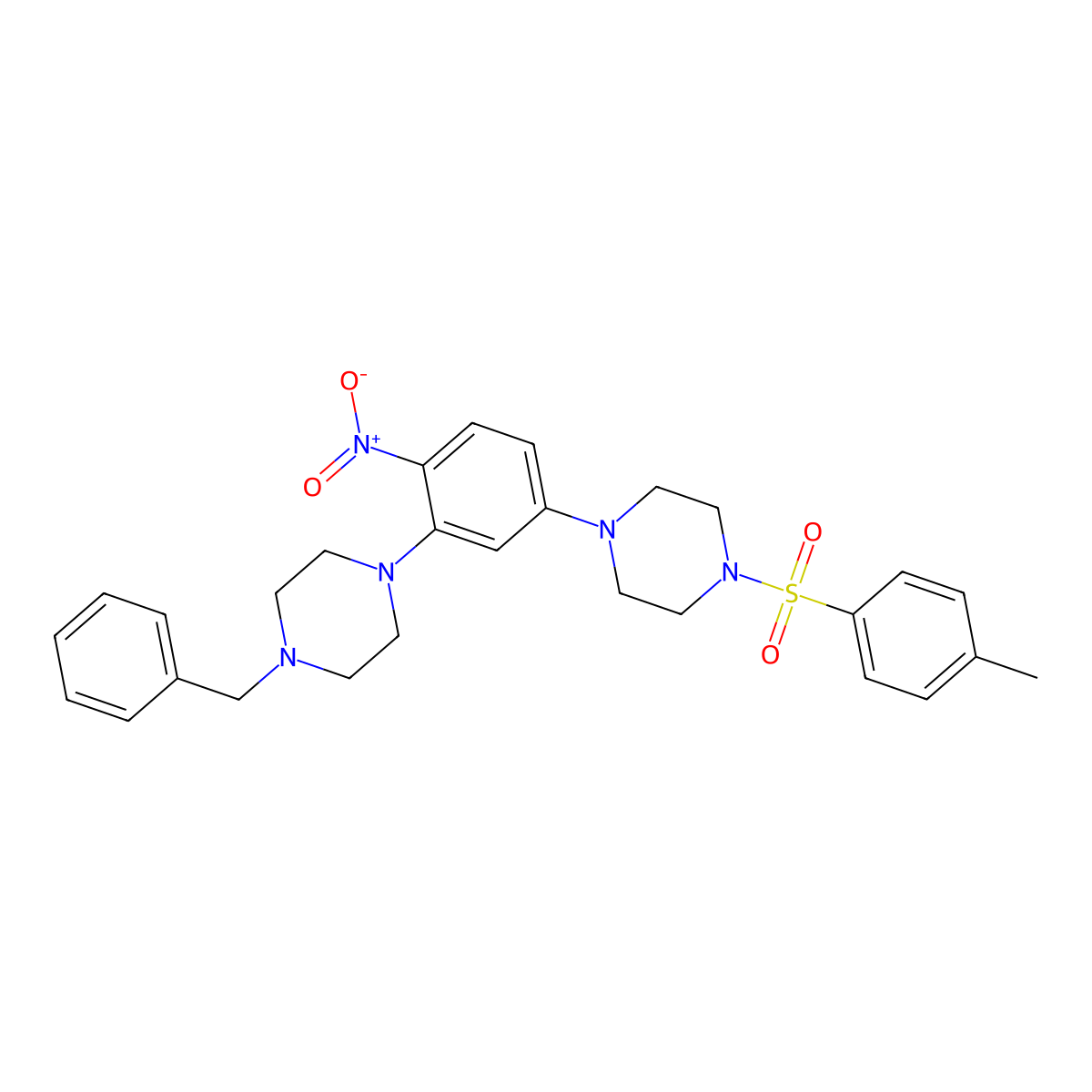 1-Benzyl-4-[5-[4-(4-methylphenyl)sulfonylpiperazin-1-yl]-2-nitrophenyl]piperazine molecular structure, CAS 440097-71-2