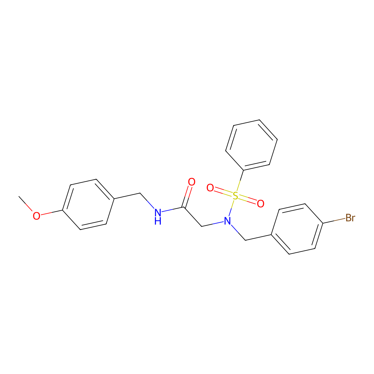 2-[benzenesulfonyl-[(4-bromophenyl)methyl]amino]-N-[(4-methoxyphenyl)methyl]acetamide molecular structure, CAS 440098-13-5