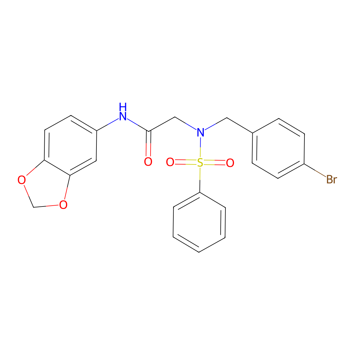 2-[benzenesulfonyl-[(4-bromophenyl)methyl]amino]-N-(1,3-benzodioxol-5-yl)acetamide molecular structure, CAS 440098-33-9