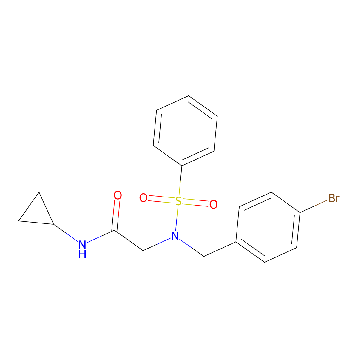 2-[benzenesulfonyl-[(4-bromophenyl)methyl]amino]-N-cyclopropylacetamide molecular structure, CAS 440098-43-1