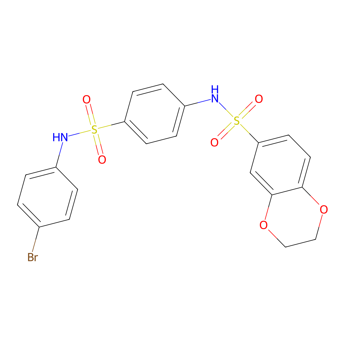 N-[4-[(4-bromophenyl)sulfamoyl]phenyl]-2,3-dihydro-1,4-benzodioxine-6-sulfonamide molecular structure, CAS 440098-44-2