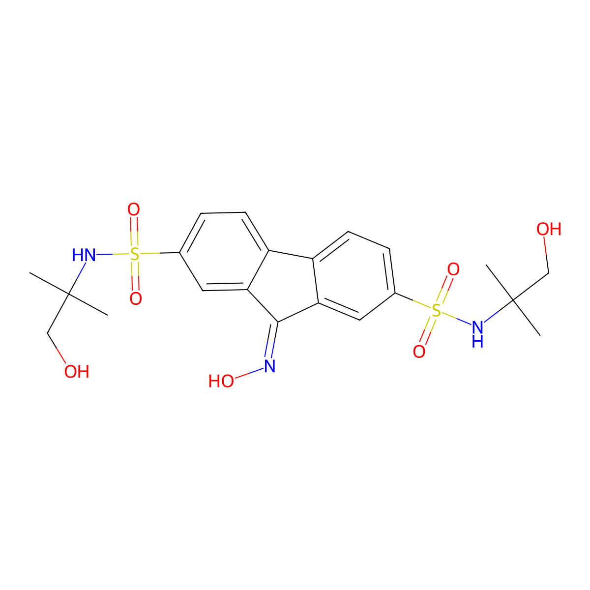 N2,N7-bis(1-hydroxy-2-methylpropan-2-yl)-9-(hydroxyimino)-9H-fluorene-2,7-disulfonamide molecular structure, CAS 440109-15-9