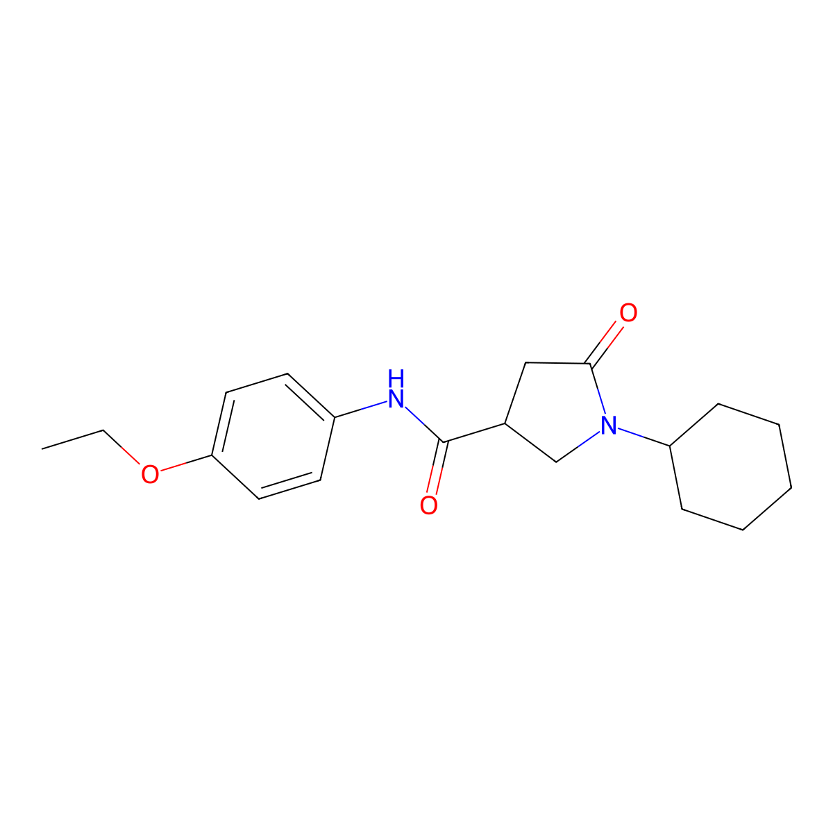 1-cyclohexyl-N-(4-ethoxyphenyl)-5-oxopyrrolidine-3-carboxamide molecular structure, CAS 440109-30-8