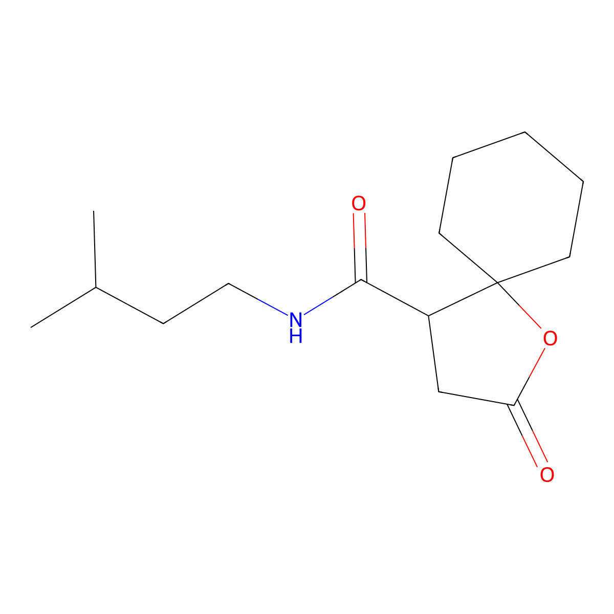 N-isopentyl-2-oxo-1-oxaspiro[4.5]decane-4-carboxamide molecular structure, CAS 440109-76-2