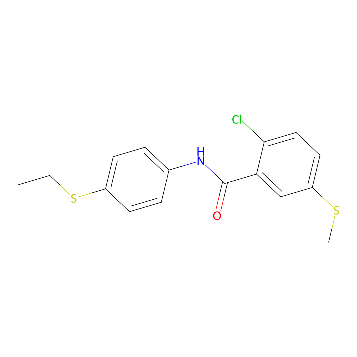 2-chloro-N-(4-ethylsulfanylphenyl)-5-methylsulfanylbenzamide molecular structure, CAS 440111-59-1