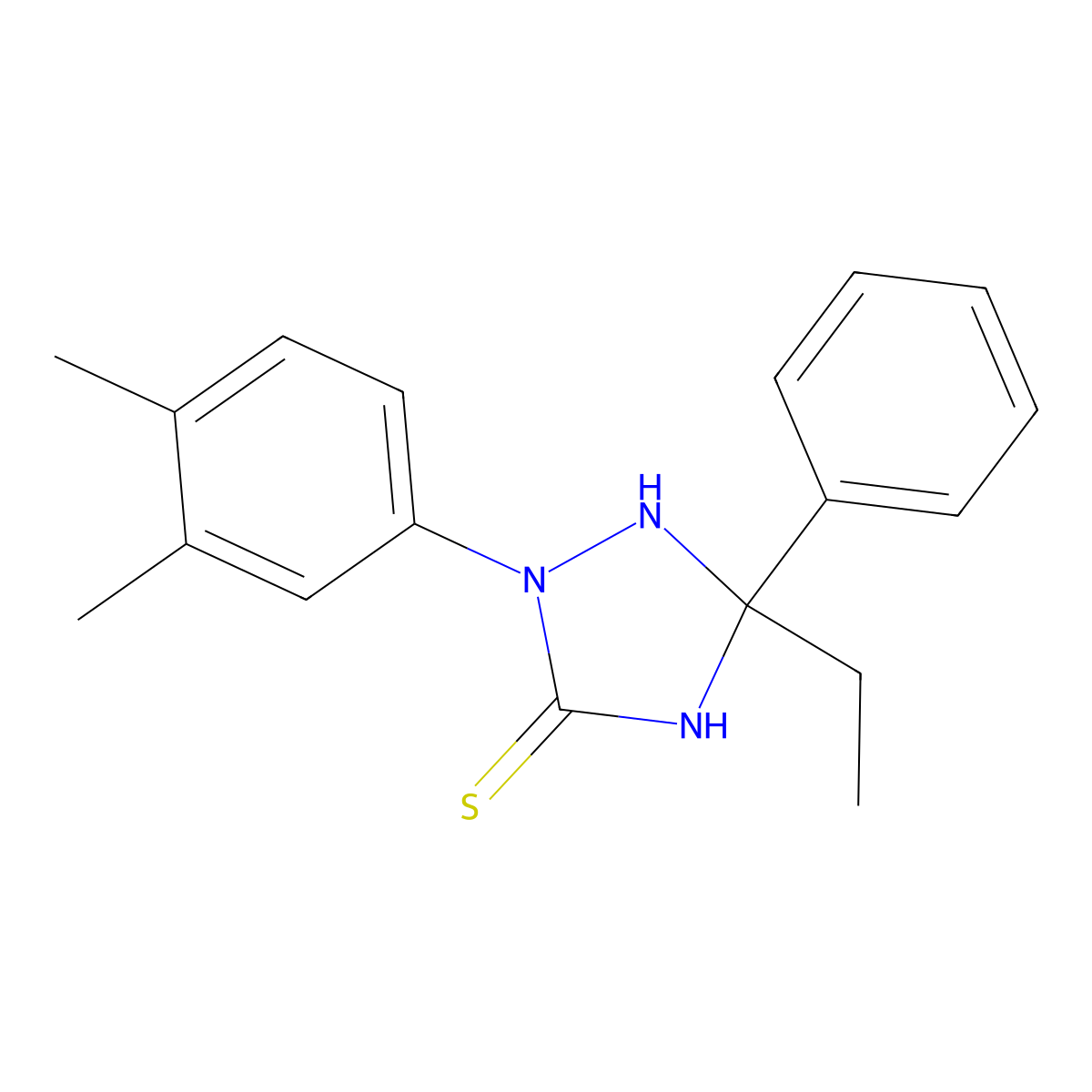 2-(3,4-Dimethylphenyl)-5-ethyl-5-phenyl-1,2,4-triazolidine-3-thione molecular structure, CAS 440111-65-9