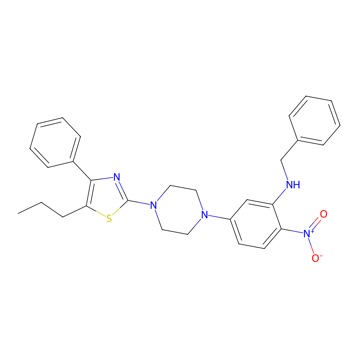 N-benzyl-2-nitro-5-[4-(4-phenyl-5-propyl-1,3-thiazol-2-yl)piperazin-1-yl]aniline molecular structure, CAS 440111-83-1