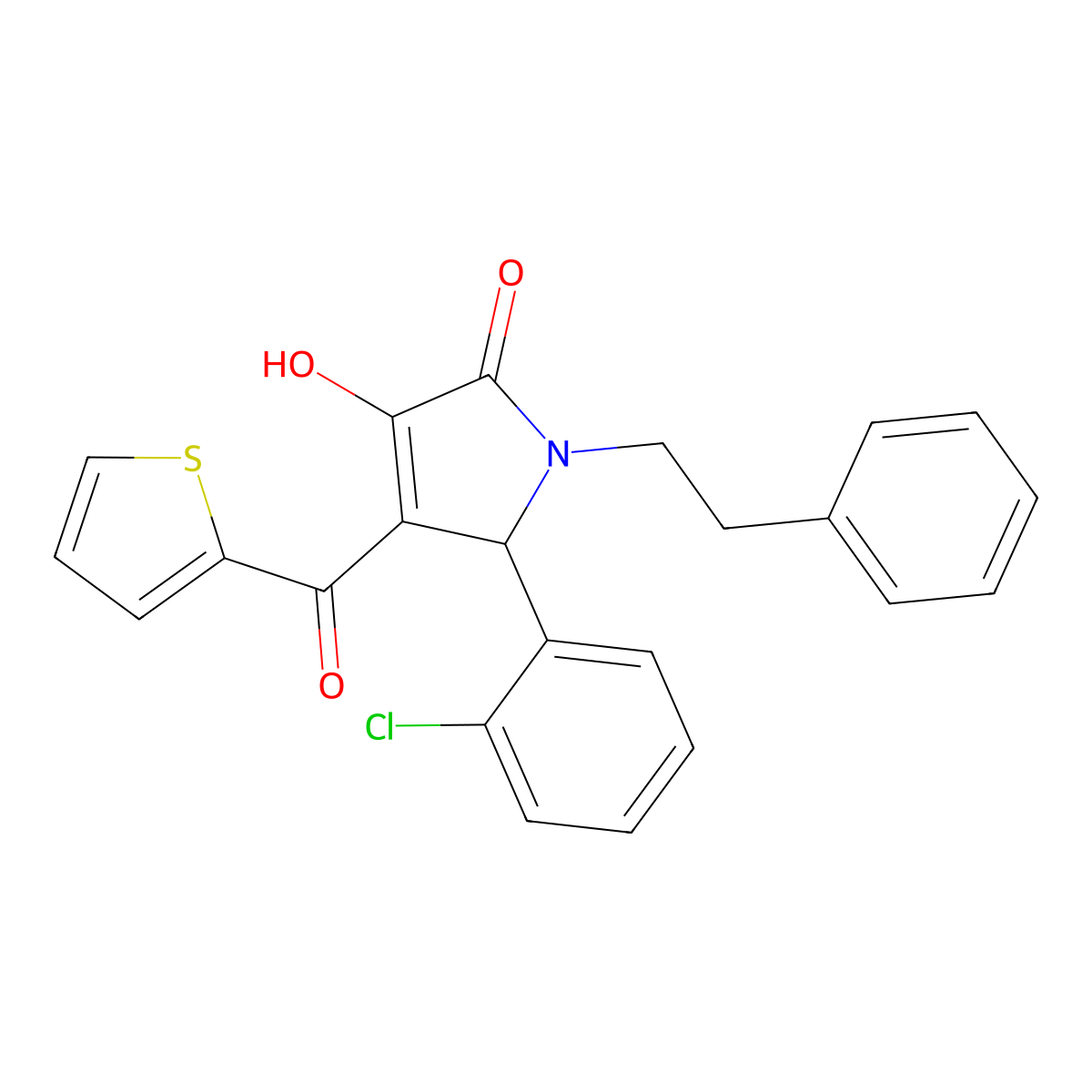 5-(2-chlorophenyl)-3-hydroxy-1-(2-phenylethyl)-4-(thiophen-2-ylcarbonyl)-1,5-dihydro-2H-pyrrol-2-one molecular structure, CAS 440113-33-7