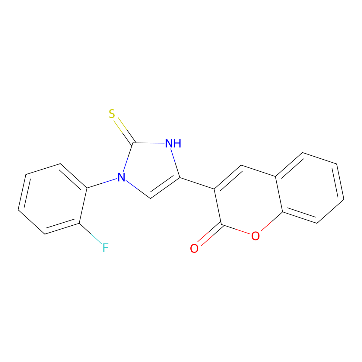 3-[3-(2-fluorophenyl)-2-sulfanylidene-1H-imidazol-5-yl]chromen-2-one molecular structure, CAS 440119-70-0