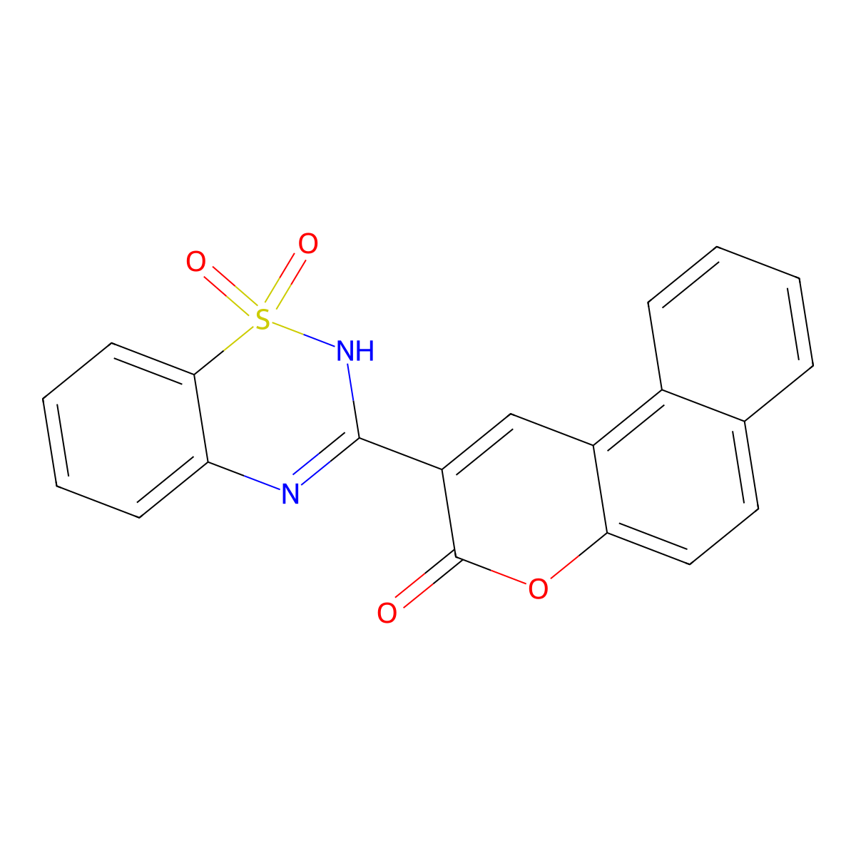 2-(1,1-dioxo-4H-1lambda6,2,4-benzothiadiazin-3-yl)benzo[f]chromen-3-one molecular structure, CAS 440120-90-1