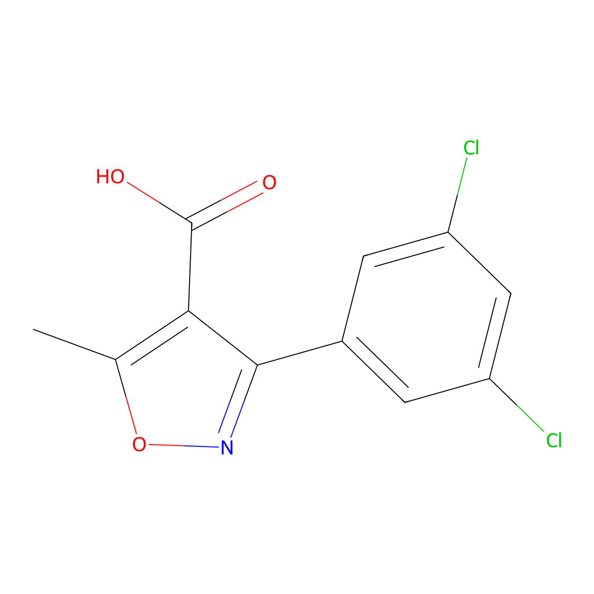 3-(3,5-Dichlorophenyl)-5-methylisoxazole-4-carboxylic acid molecular structure, CAS 4402-88-4