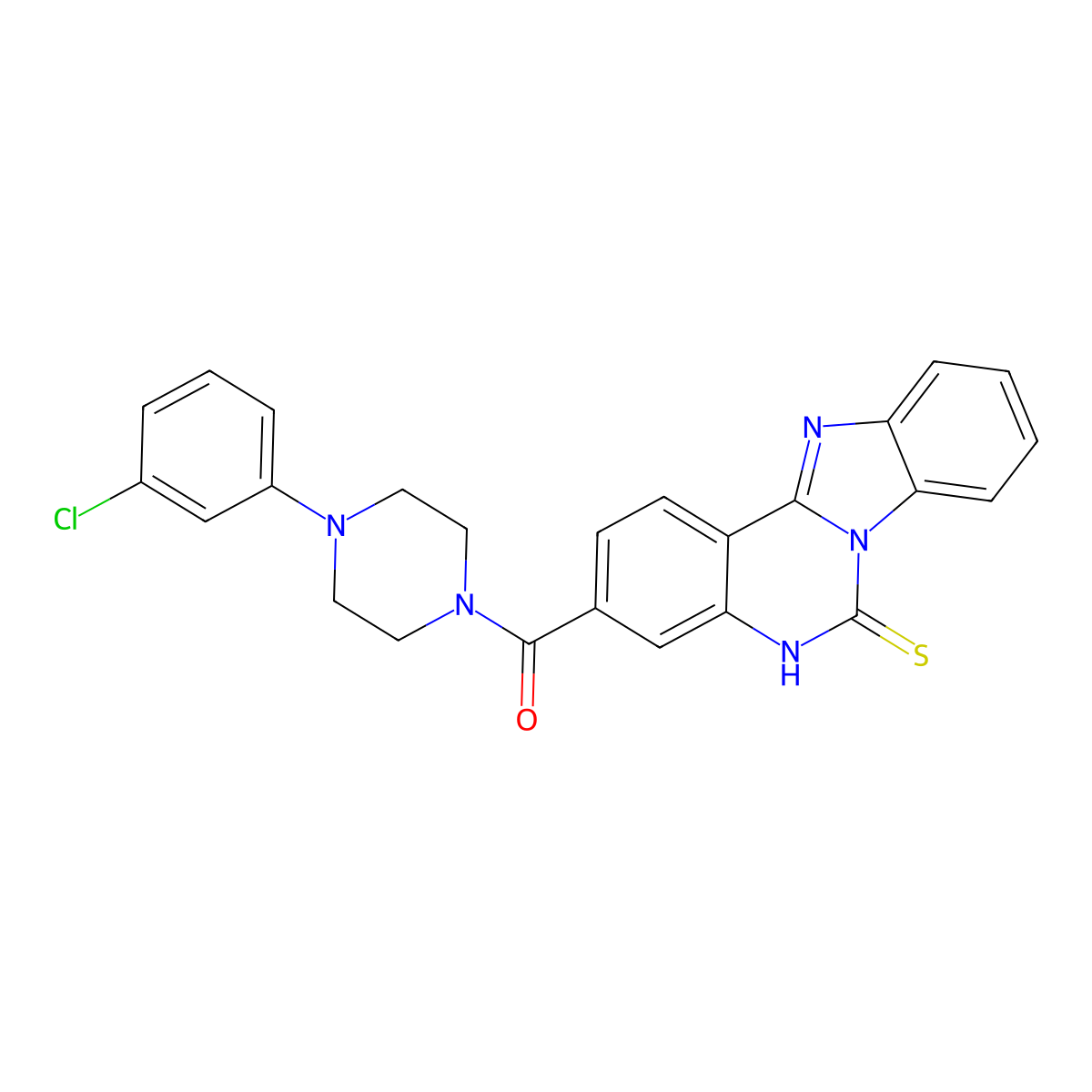 3-{[4-(3-chlorophenyl)piperazin-1-yl]carbonyl}benzimidazo[1,2-c]quinazoline-6(5H)-thione molecular structure, CAS 440322-57-6