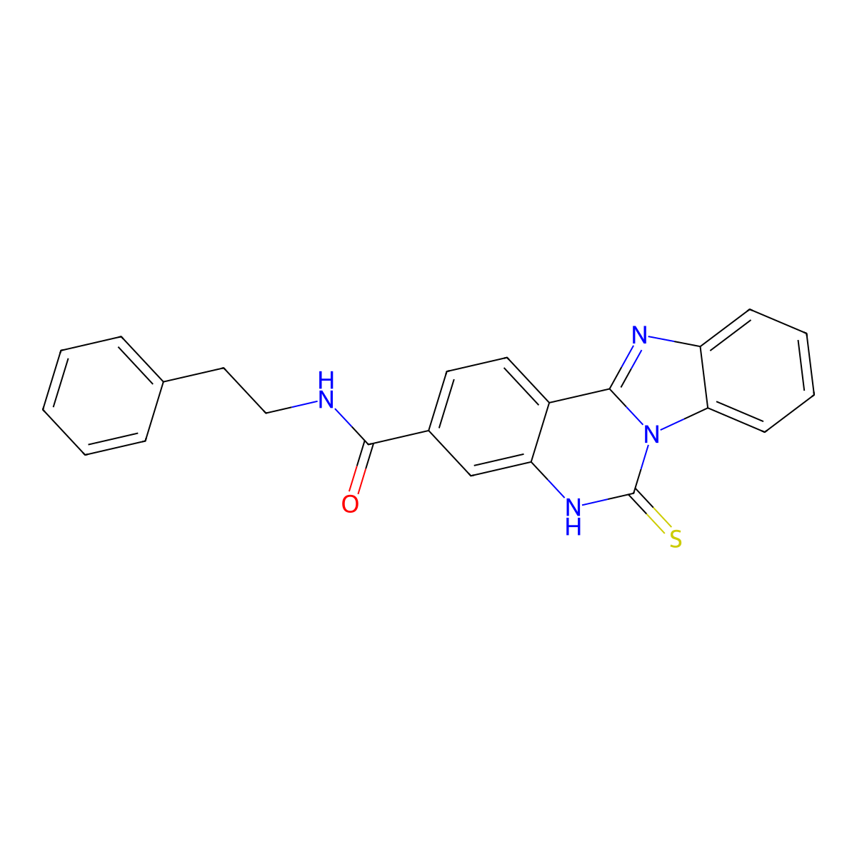 N-(2-phenylethyl)-6-thioxo-5,6-dihydrobenzimidazo[1,2-c]quinazoline-3-carboxamide molecular structure, CAS 440322-71-4